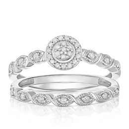 Perfect Fit 9ct White Gold Vintage 0.17ct Diamond Bridal Set
