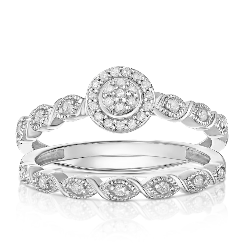 Main Image 1 of Perfect Fit 9ct White Gold Vintage 0.17ct Diamond Bridal Set