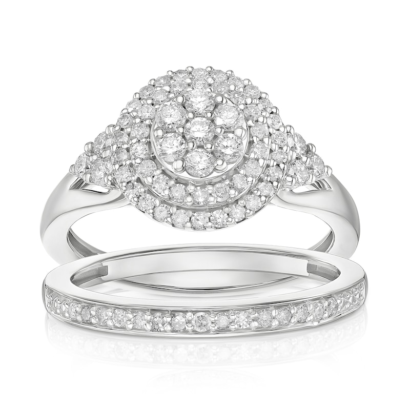 Main Image 1 of Perfect Fit Sterling Silver Round 0.66ct Diamond Bridal Set