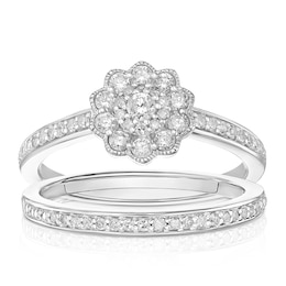 Perfect Fit 9ct White Gold Floral 0.40ct Diamond Bridal Set