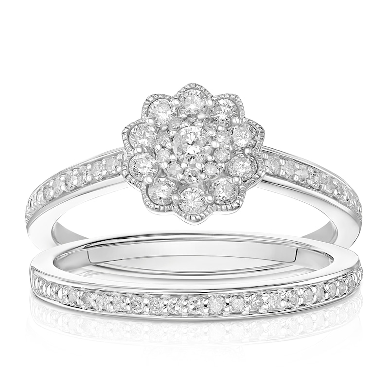 Main Image 1 of Perfect Fit 9ct White Gold Floral 0.40ct Diamond Bridal Set