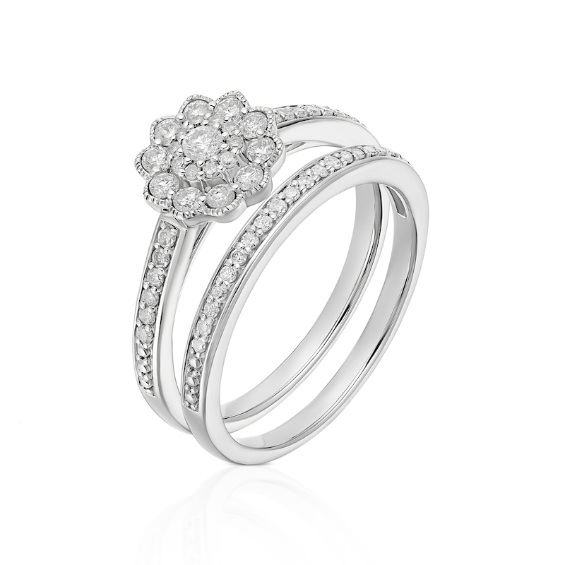 Main Image 2 of Perfect Fit 9ct White Gold Floral 0.40ct Diamond Bridal Set