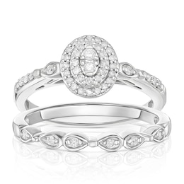 Perfect Fit Sterling Silver Vintage Oval 0.25ct Diamond Bridal Set