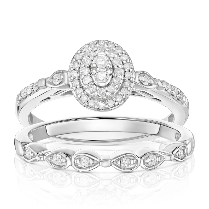 Main Image 1 of Perfect Fit Sterling Silver Vintage Oval 0.25ct Diamond Bridal Set