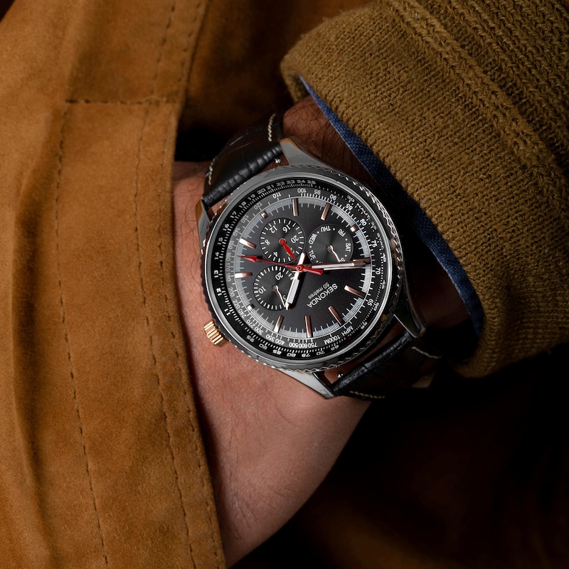 Main Image 5 of Sekonda Maverick Black Dial & Black Leather Strap Watch