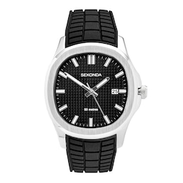 Sekonda Octaire Men's Black Dial & Black Silicone Strap Watch