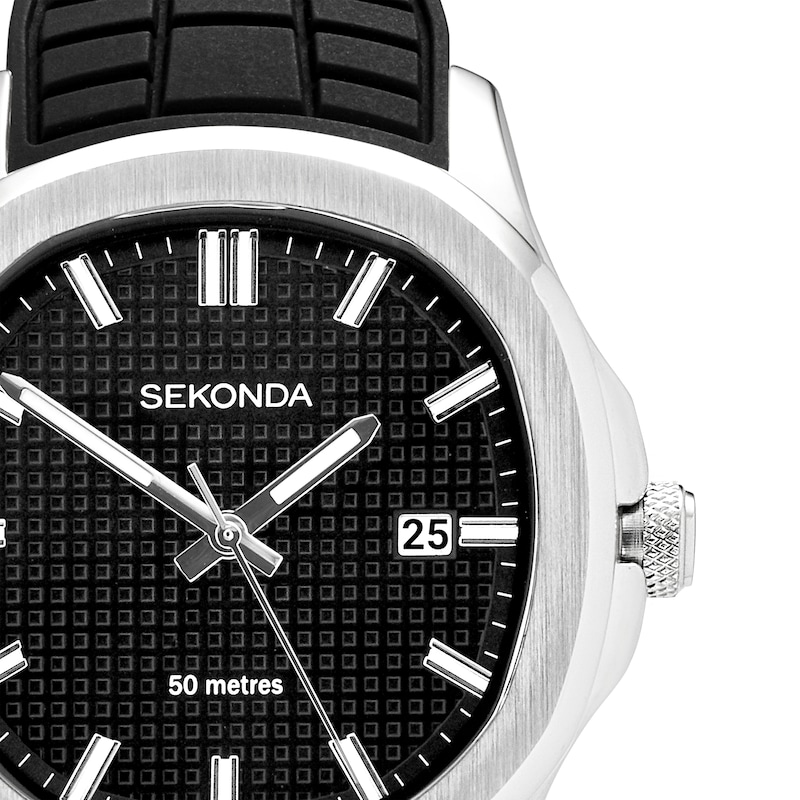 Main Image 2 of Sekonda Octaire Men's Black Dial & Black Silicone Strap Watch