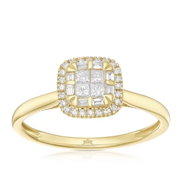 Engagement Ring Princessa 9ct Yellow Gold Cushion Cluster 0.25ct Diamond Ring
