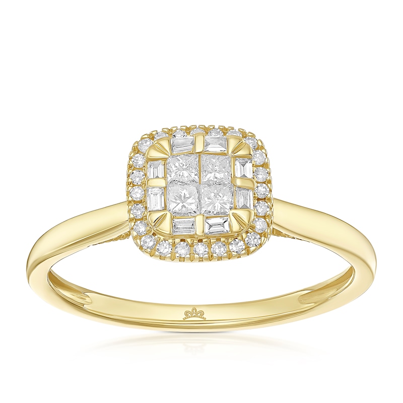 Main Image 1 of Engagement Ring Princessa 9ct Yellow Gold Cushion Cluster 0.25ct Diamond Ring