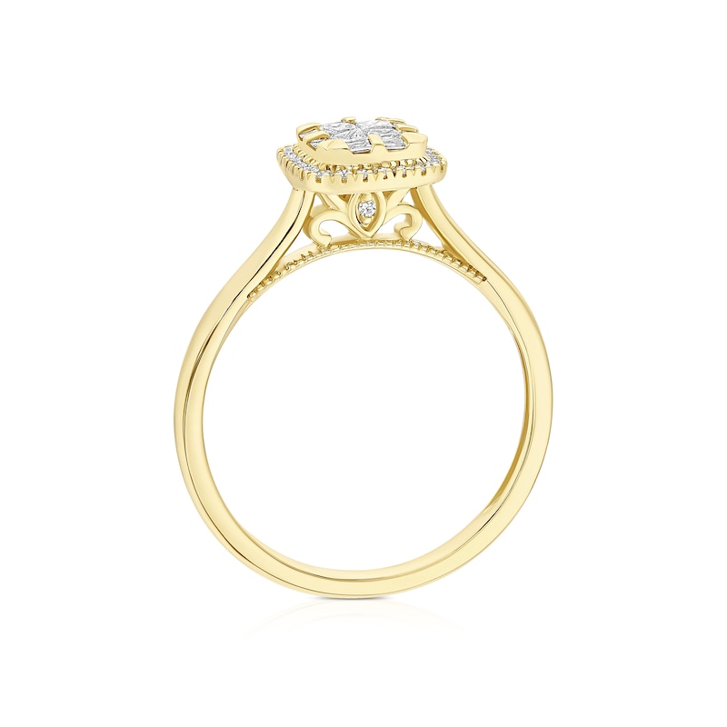 Main Image 3 of Engagement Ring Princessa 9ct Yellow Gold Cushion Cluster 0.25ct Diamond Ring