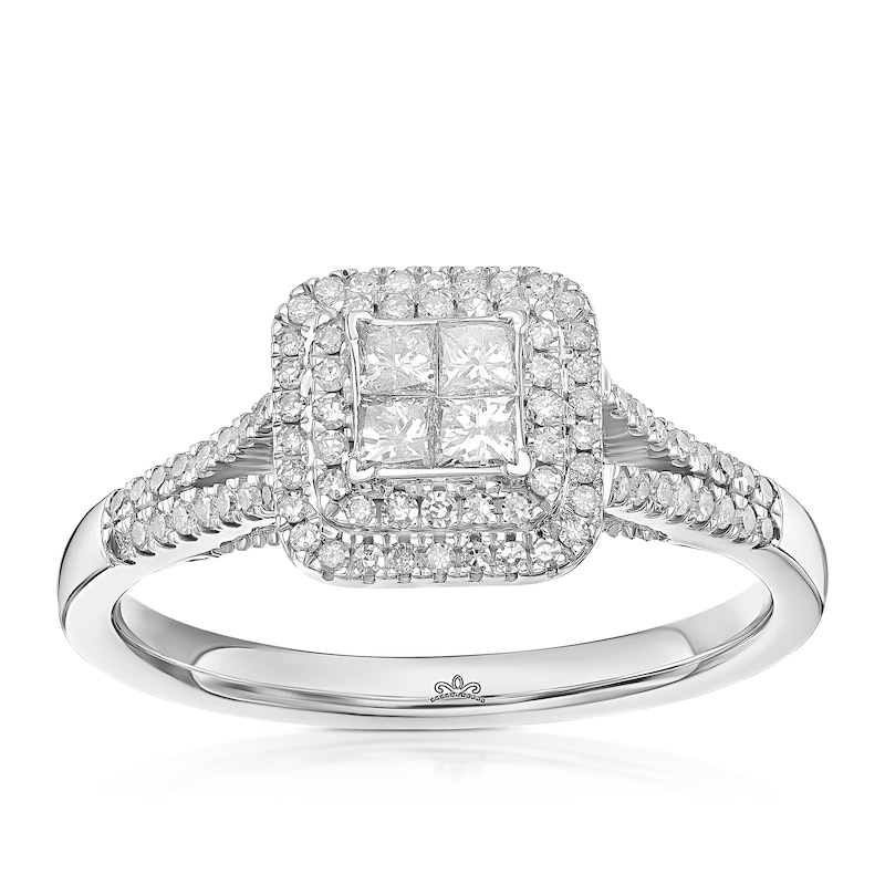 Main Image 1 of Engagement Ring Princessa 9ct White Gold Square Cluster Stone Set Shoulders 0.40ct Diamond Ring