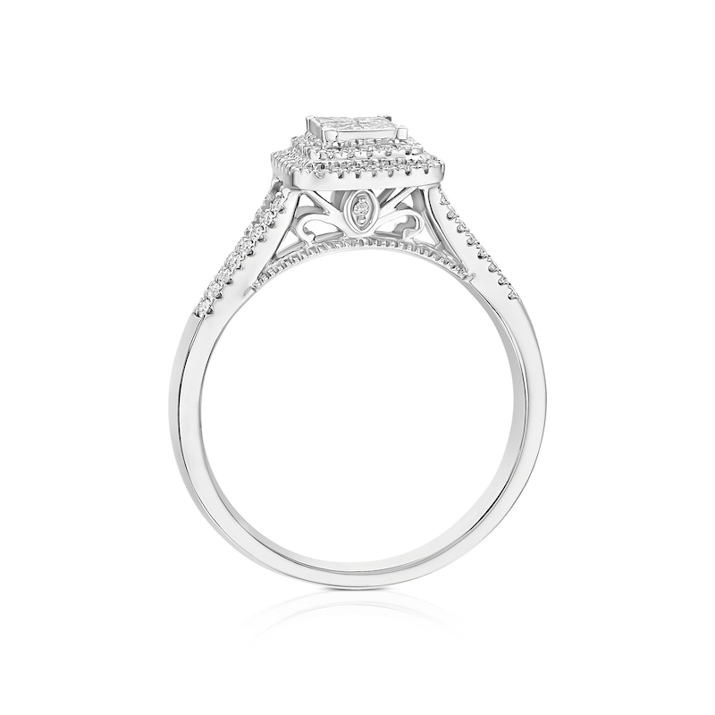 Main Image 3 of Engagement Ring Princessa 9ct White Gold Square Cluster Stone Set Shoulders 0.40ct Diamond Ring