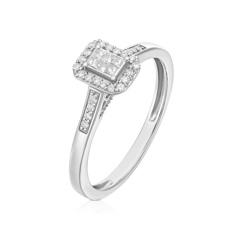 Main Image 2 of Engagement Ring Princessa 9ct White Gold Emerald Cut Cluster Stone Set Shoulders 0.15ct Diamond Ring