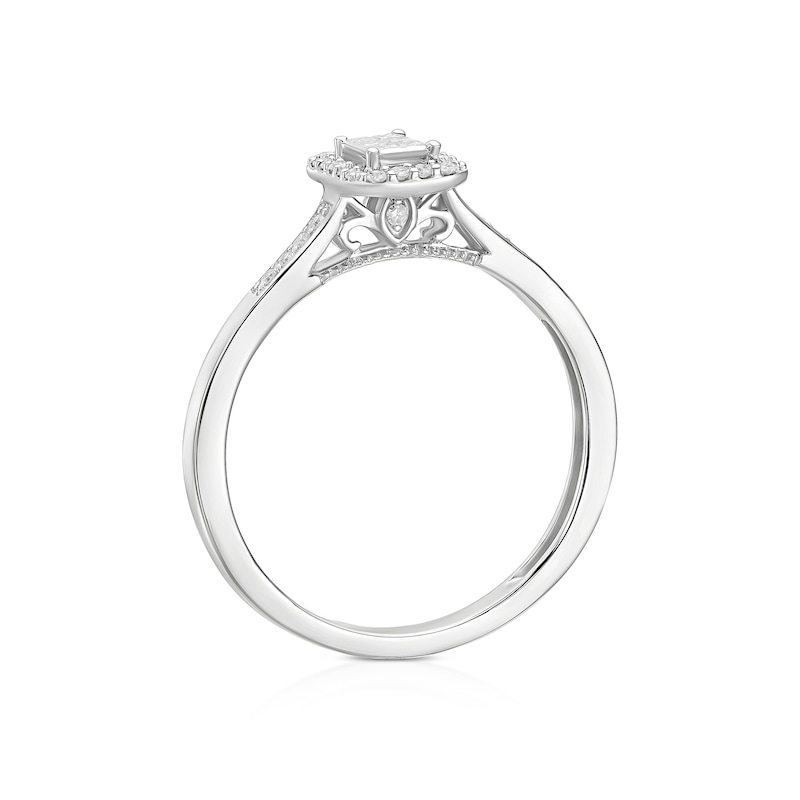 Main Image 3 of Engagement Ring Princessa 9ct White Gold Emerald Cut Cluster Stone Set Shoulders 0.15ct Diamond Ring