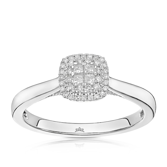 Engagement Ring Princessa 9ct White Gold Cushion Cluster 0.1