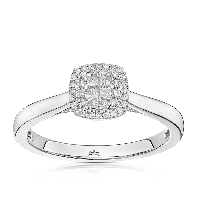 Main Image 1 of Engagement Ring Princessa 9ct White Gold Cushion Cluster 0.15ct Diamond Ring