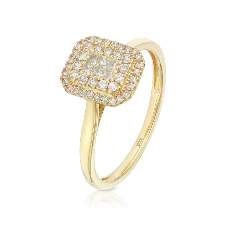 Main Image 2 of Engagement Ring Princessa 9ct Yellow Gold Emerald Cut Cluster 0.25ct Diamond Ring