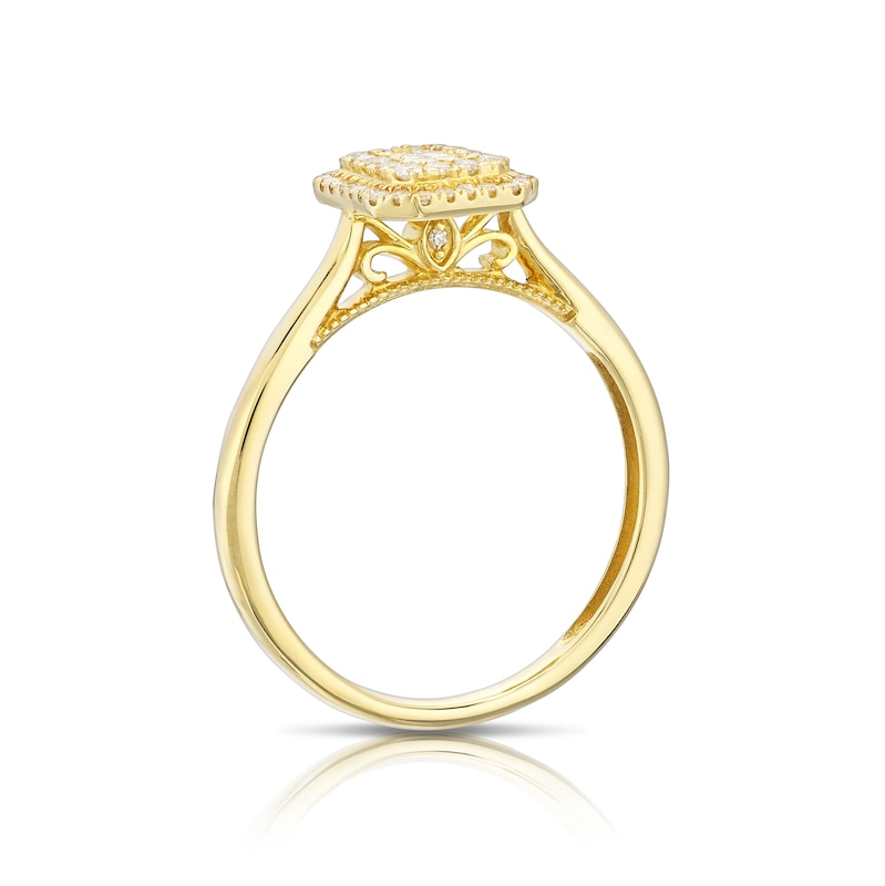 Main Image 3 of Engagement Ring Princessa 9ct Yellow Gold Emerald Cut Cluster 0.25ct Diamond Ring