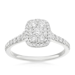 Engagement Ring Princessa 9ct White Gold Square Cluster Stone Set Shoulders 0.25ct Diamond Ring