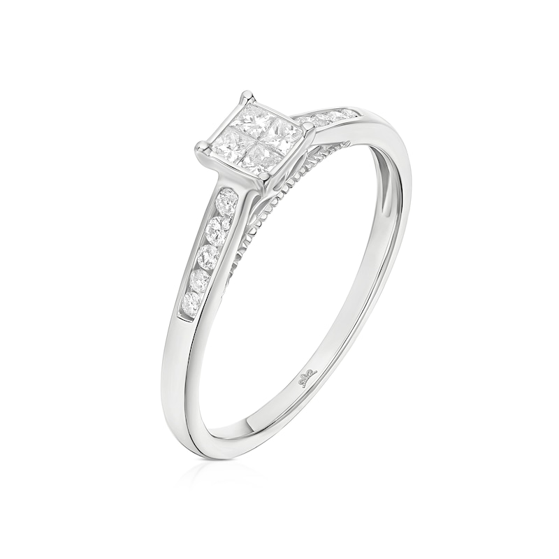Main Image 2 of Engagement Ring Princessa 9ct White Gold Square Cluster Stone Set Shoulders 0.25ct Diamond Ring