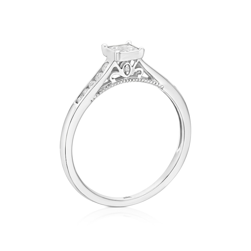 Main Image 3 of Engagement Ring Princessa 9ct White Gold Square Cluster Stone Set Shoulders 0.25ct Diamond Ring