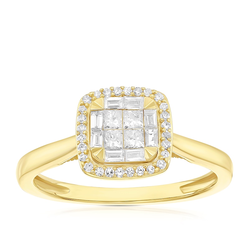 Main Image 1 of Engagement Ring Princessa 9ct Yellow Gold Cushion Cluster 0.33ct Diamond Ring
