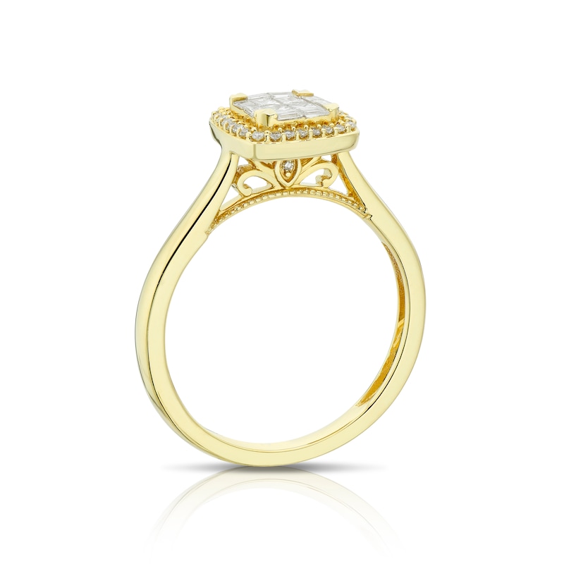 Main Image 3 of Engagement Ring Princessa 9ct Yellow Gold Cushion Cluster 0.33ct Diamond Ring