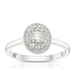 Engagement Ring 9ct White Gold Oval Double Halo 0.33ct Diamond Ring