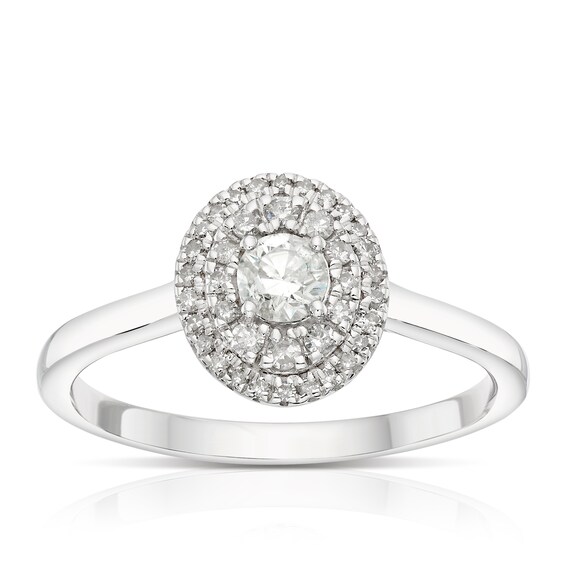 Engagement Ring 9ct White Gold Oval Double Halo 0.33ct Diamo