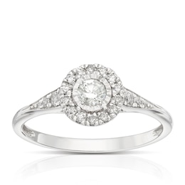 Engagement Ring 9ct White Gold 0.33ct Diamond Halo Ring