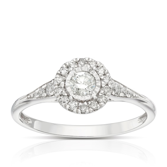 Engagement Ring 9ct White Gold 0.33ct Diamond Halo Ring