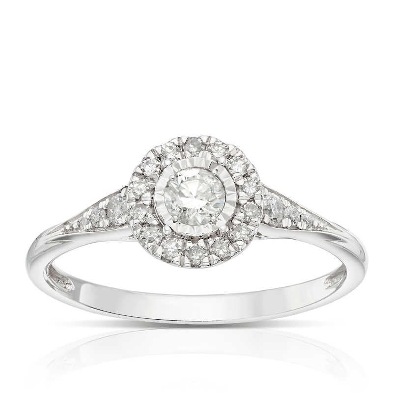 Main Image 1 of Engagement Ring 9ct White Gold 0.33ct Diamond Halo Ring