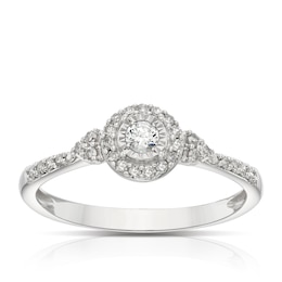 Engagement Ring Engagement Ring 9ct White Gold 0.20ct Diamond Halo Solitaire Diamond Ring Ring