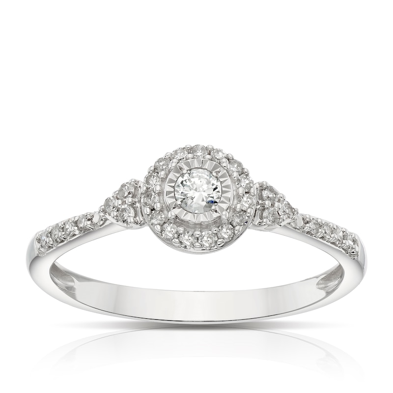 Main Image 1 of Engagement Ring Engagement Ring 9ct White Gold 0.22ct Diamond Halo Solitaire Diamond Ring Ring