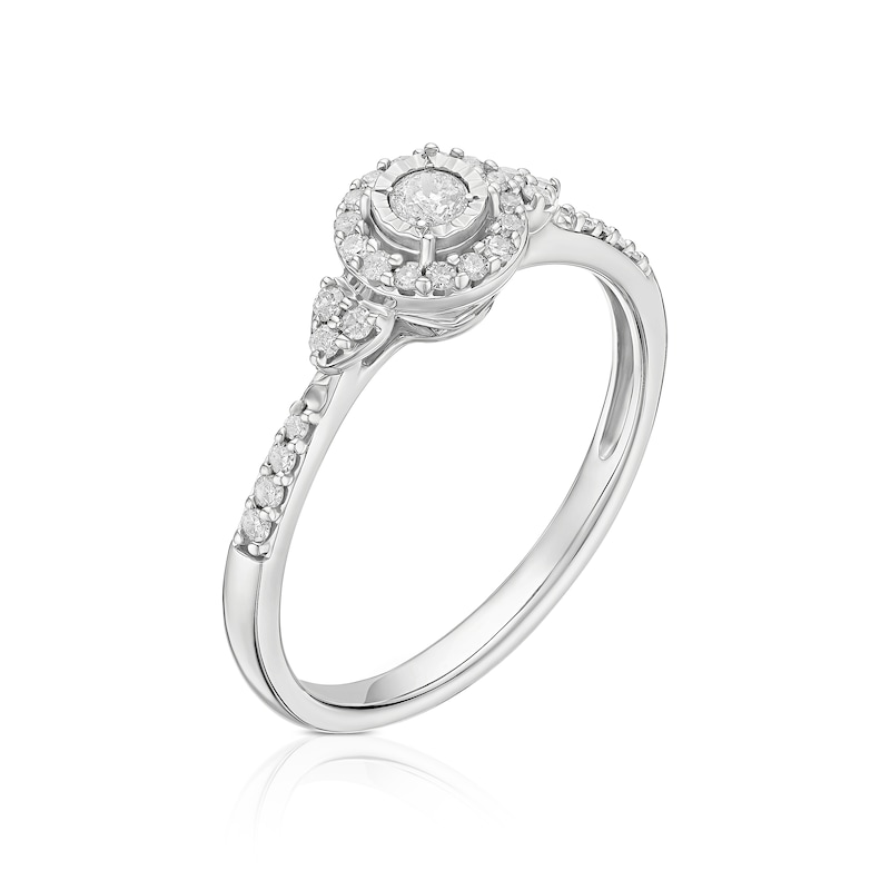 Main Image 2 of Engagement Ring Engagement Ring 9ct White Gold 0.22ct Diamond Halo Solitaire Diamond Ring Ring