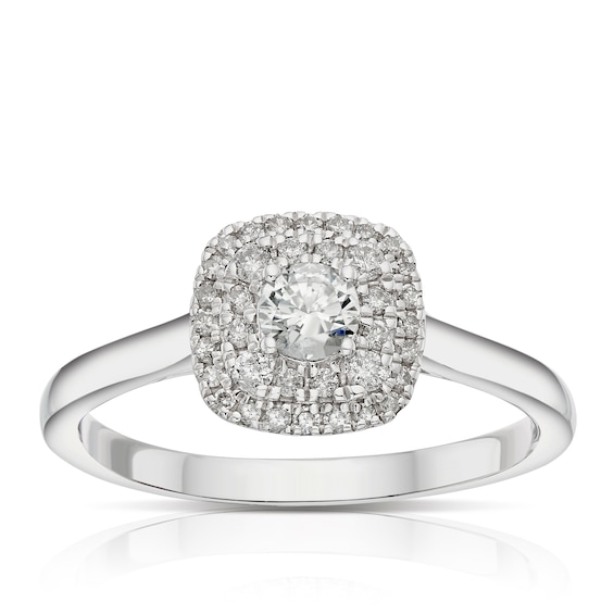Engagement Ring 9ct White Gold 0.33ct Diamond Cushion Double