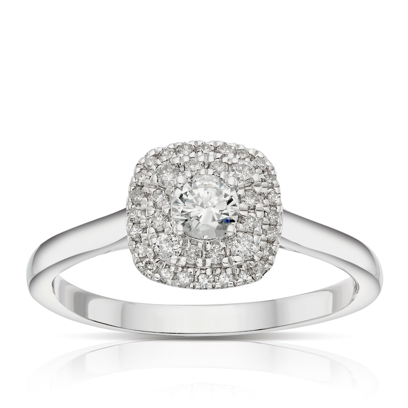 Main Image 1 of Engagement Ring 9ct White Gold 0.33ct Diamond Cushion Double Halo Ring