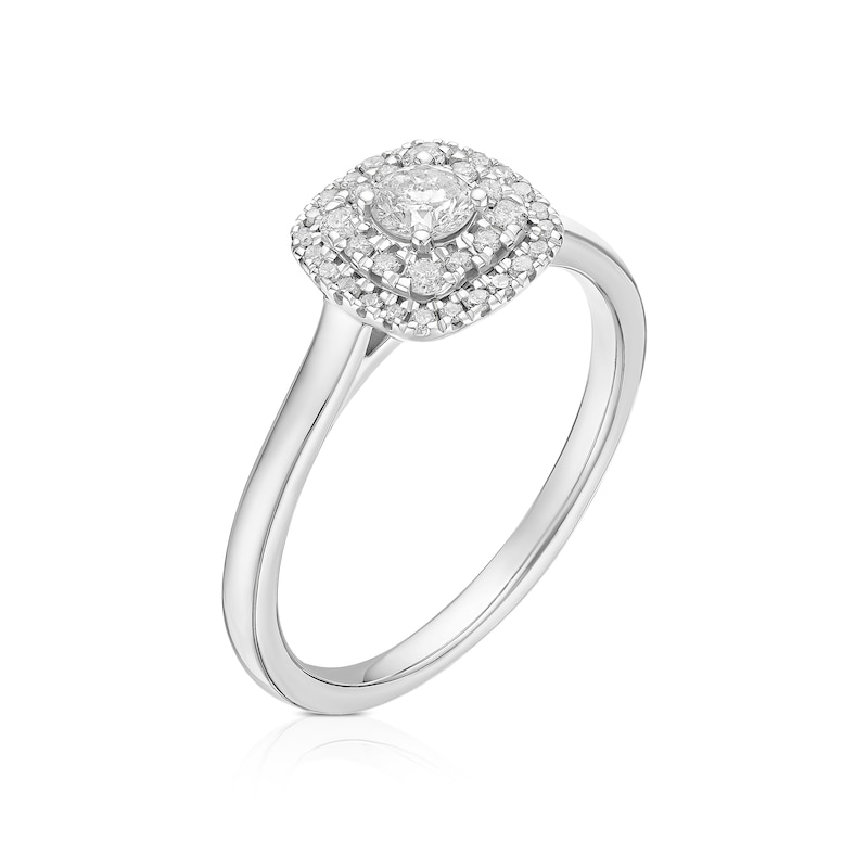 Main Image 2 of Engagement Ring 9ct White Gold 0.33ct Diamond Cushion Double Halo Ring