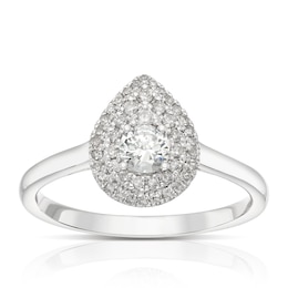 Engagement Ring 9ct White Gold Pear Double Halo 0.33ct Diamond Ring