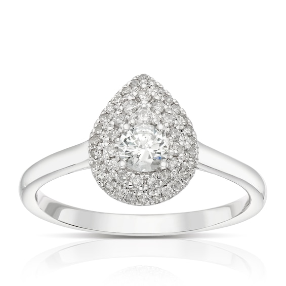Engagement Ring 9ct White Gold Pear Double Halo 0.33ct Diamo