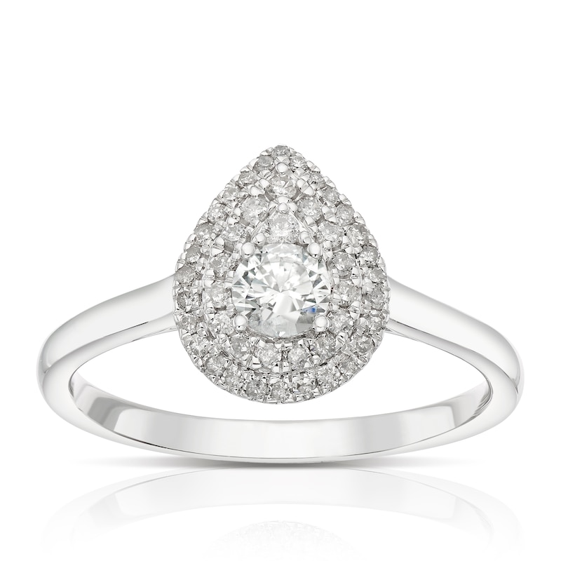 Main Image 1 of Engagement Ring 9ct White Gold Pear Double Halo 0.33ct Diamond Ring
