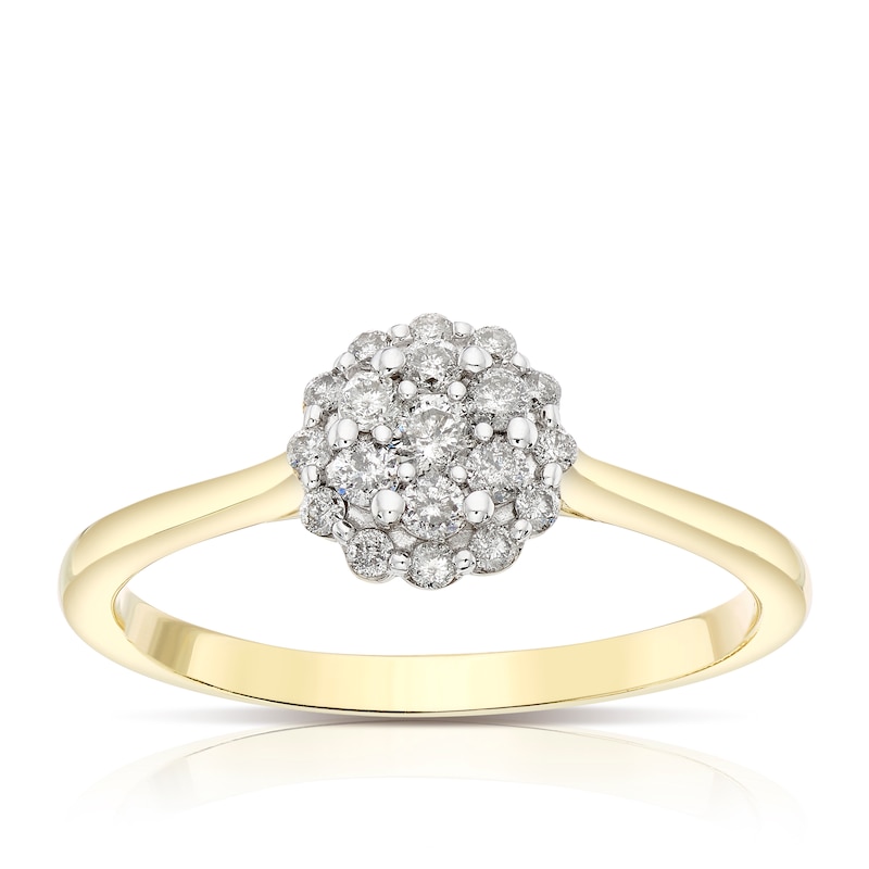 Main Image 1 of Engagement Ring 9ct Gold Flower Cluster 0.25ct Diamond Ring