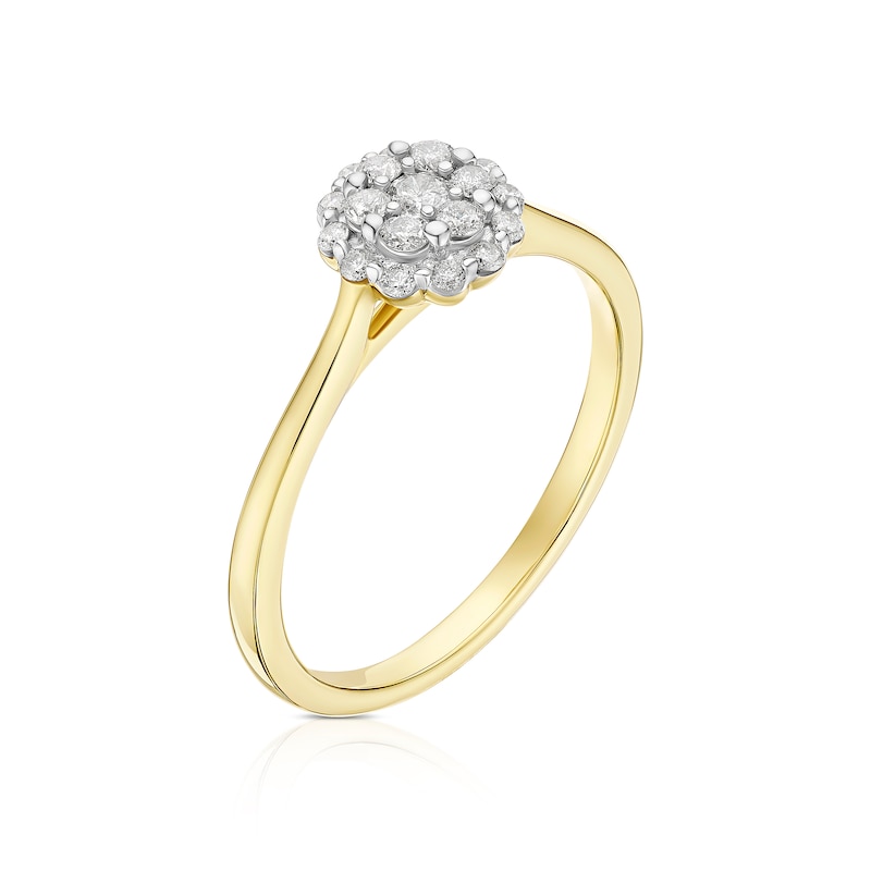 Main Image 2 of Engagement Ring 9ct Gold Flower Cluster 0.25ct Diamond Ring