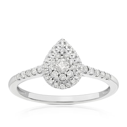 Engagement Ring 9ct White Gold Pear Cluster 0.25ct Diamond Ring