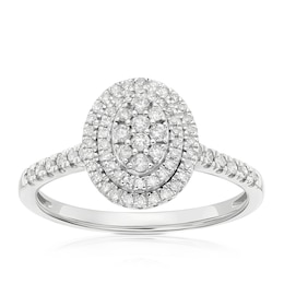 Engagement Ring 9ct White Gold Oval Cluster 0.33ct Diamond Ring