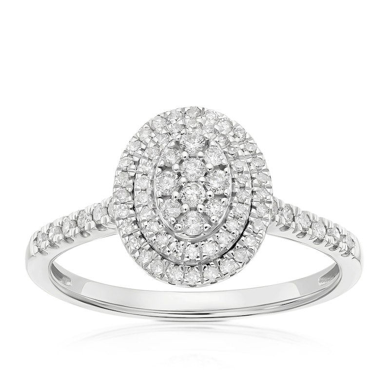 Main Image 1 of Engagement Ring 9ct White Gold Oval Cluster 0.33ct Diamond Ring