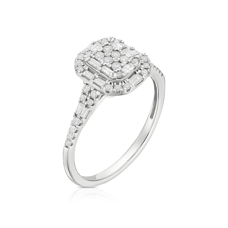 Main Image 2 of Engagement Ring 9ct White Gold Round & Baguette Emerald Cluster 0.33ct Diamond Ring