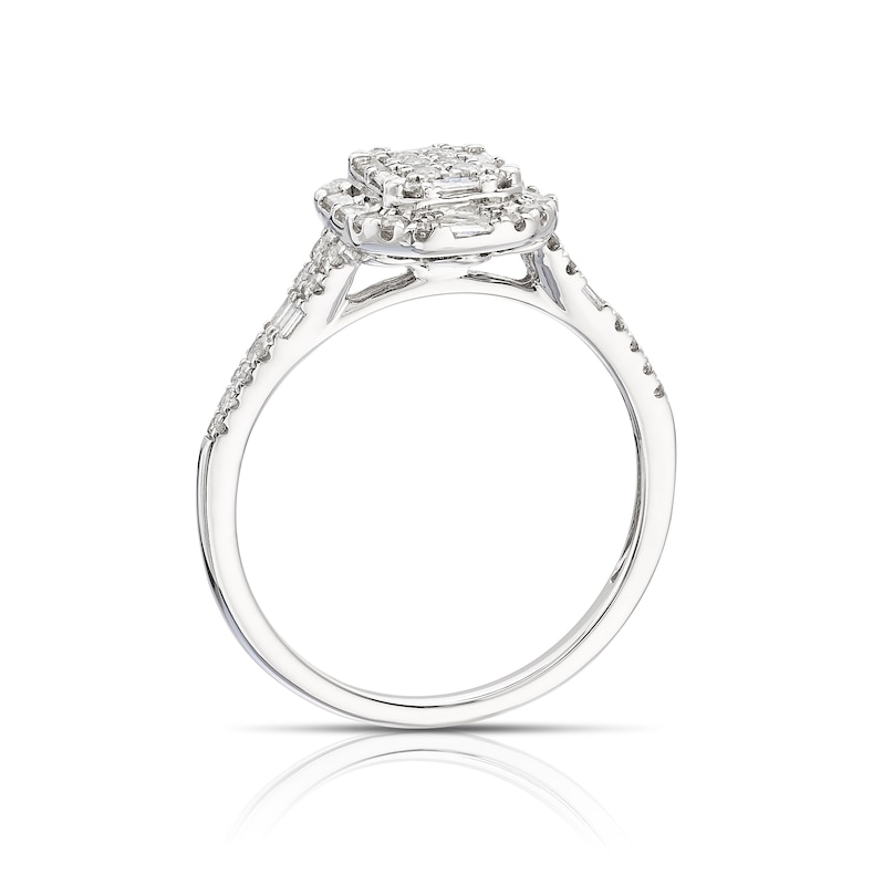 Main Image 3 of Engagement Ring 9ct White Gold Round & Baguette Emerald Cluster 0.33ct Diamond Ring