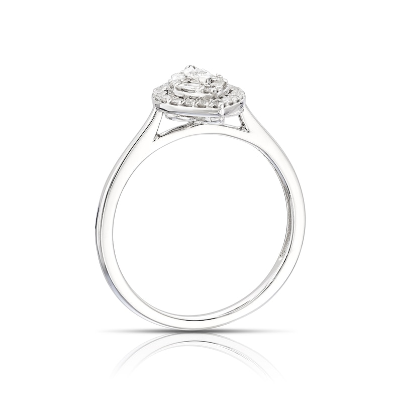 Main Image 3 of Engagement Ring 9ct White Gold Round & Baguette Marquise Cluster 0.33ct Diamond Ring
