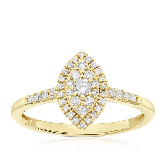 Engagement Ring 9ct Yellow Gold Marquise Cluster 0.25ct Diam